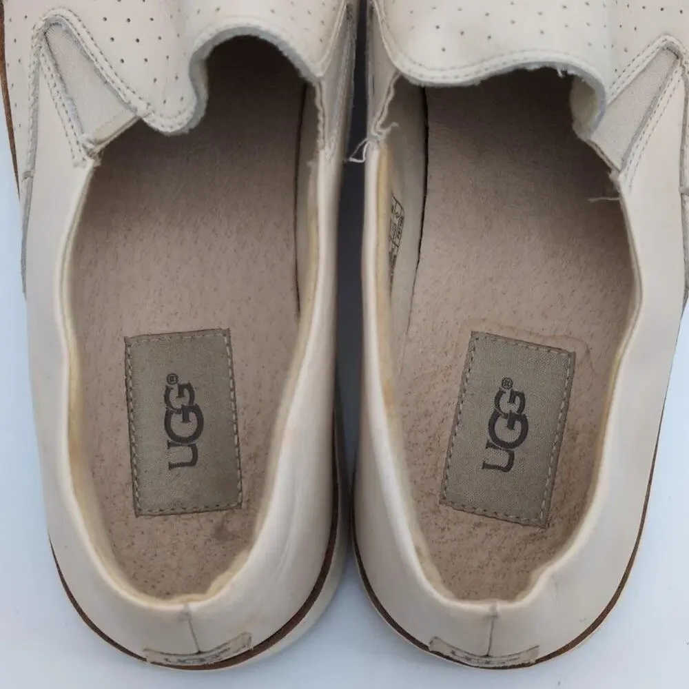 UGG Shoes Womens Size 11 Beige Keile Perforated Slip-On Leather Casual Flats